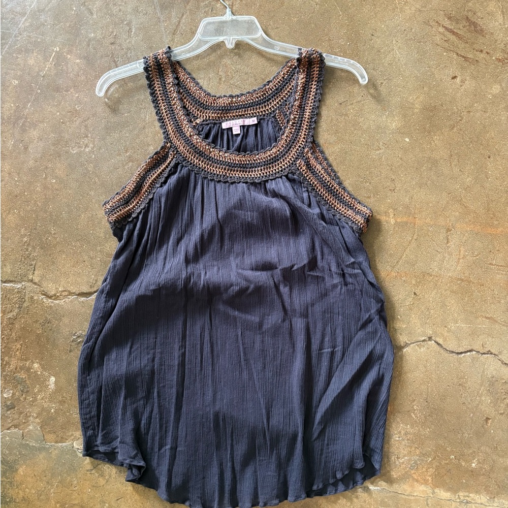 Women's Blue-Grey Sleeveless Top with Crochet Detail